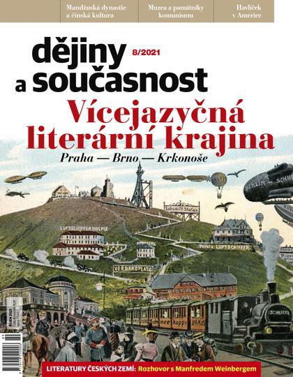obálka časopisu Dějiny a současnost 8/2021 - Vícejazyčná literární krajina. 