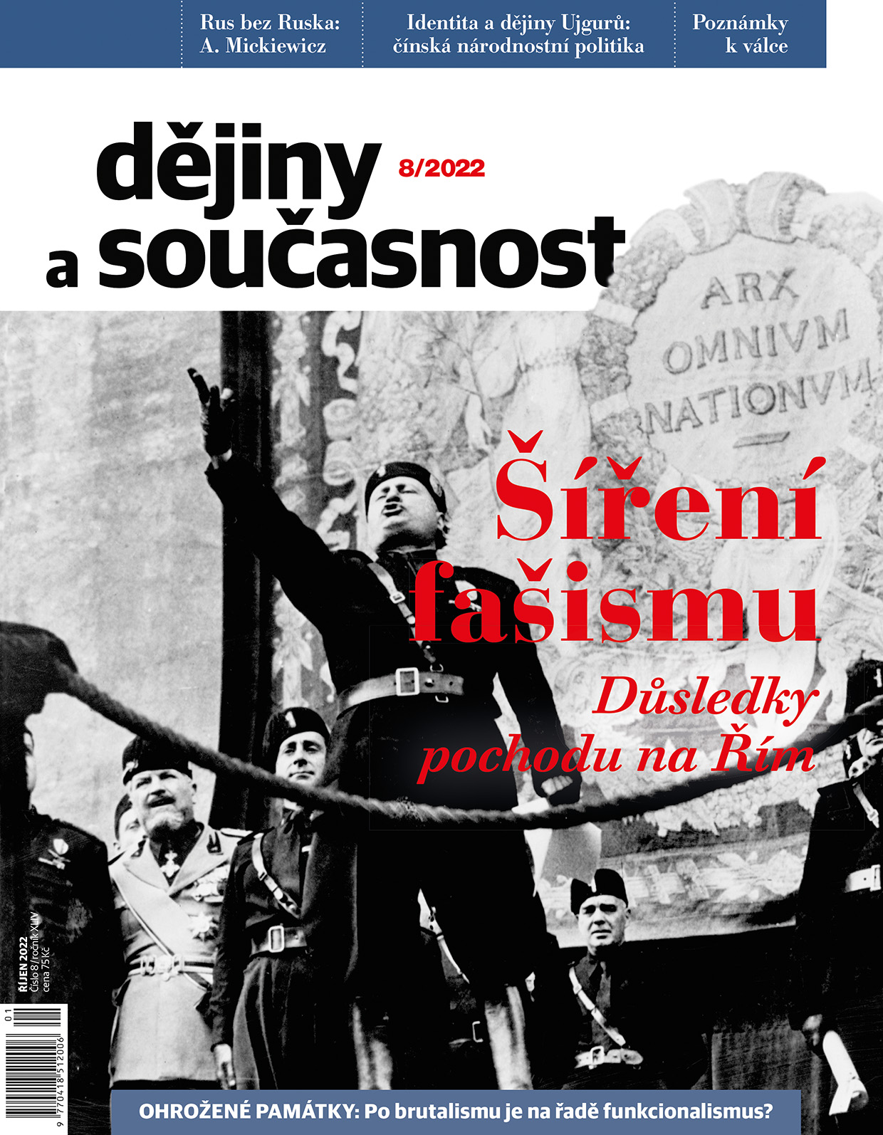 obálka časopisu Dějiny a současnost 8/2022 - Šíření fašismu