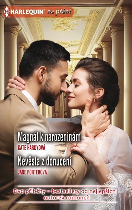 Magnát k narozeninám (Kate Hardyová)  - Ani jeden se nechtěl vázat! A měla to být jenom jedna jediná noc! Toho krásného muže si Jane vysnila jako dárek k narozeninám. A sen se jí více než splnil! Jenže teď musí Jane přijít na to, co bude dál...<br>
Pro majetného a elegantního Mitche představoval trvalý závazek noční můru. Bolest, kterou už jednou zažil, znovu zakusit nechtěl. Jenže aby nepřišel o Jane, bude muset svůj pohled na svět od základu změnit!<br>
<br>
Nevěsta z donucení (Jane Porterová) - Aby šejk Chalíd Fehr mohl zachránit nevinnou Olivii Morseovou z rukou nepřátel své země, prohlásí, že je jeho snoubenkou… Situace je donutí uzavřít manželství ze dne na den a Liv se nestačí divit. Přestože se dohodli na formálním sňatku, Chalíd po ní chce, aby plnila své manželské povinnosti nejen po jeho boku jako členka královské rodiny… ale také v ložnici.<br>
<br>
Kat. číslo: 451 G 03/23 <br>
Rozsah: 320 stran <br>
Cena: 150 Kč <br>
Cena pro vás: 139 Kč