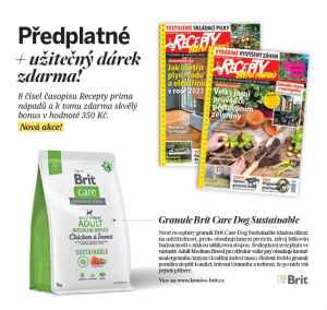 Dárek pro nové roční předplatitele -  Krmivo pro psy Brit Care Dog Sustainable 3 Kg v hodnotě 350 Kč.
 Akce platí do vyčerpání zásob. 
   Bonus je odesílán na plátce. 