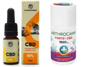  10% CBD olej a gel s 1800 mg CBD 
 To nejlepší od Annabis a Cannapurny 
Prémiový celospektrální 10% CBD olej s vyšším obsahem THC - 0,5 % od předního pěstitele a zpracovatele ze Zlína. K tomu revoluční novinka z Olomouce - masážní gel Arthrocann Forte+ s neuvěřitelnými 1800 mg CBD. Běžná cena přes 1 500 Kč.
