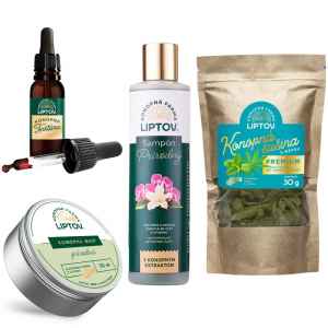  Tinktura, mast, čaj a šampon 
 Špičkové produkty Konopné farmy Liptov 
Výběr prémiových přírodních produktů z úrodného slovenského podhůří: čaj s CBD a mátou (30 g), poctivá mast (50 ml), speciální Liptovská konopná tinktura (30 ml) a šampon s tinkturou a výtažkem z kopřiv (250 ml). Běžná cena samotných produktů 820 Kč.