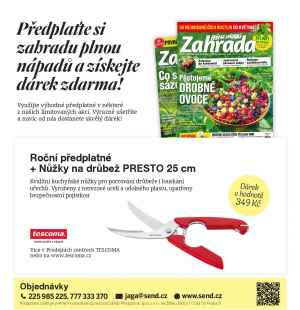 Dárek pro nové předplatitele -   Nůžky na drůbež PRESTO 25 cm.
Dárek v hodnotě 349,- Kč.  Akce platí do vyčerpání zásob. Bonus je zasílán na adresu plátce.