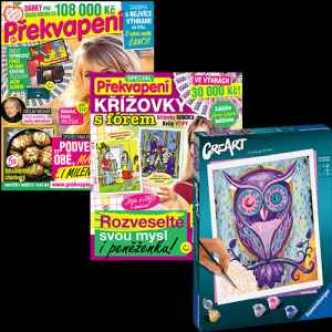 Předplaťte si Překvapení včetně 4 speciálů na půl roku 
a získáte CreArt Spící Sovu v hodnotě 699 Kč.


CreArt Spící Sova
Kreativní zábava doslova pro každého. 
Staňte se na chvíli profesionálním malířem a namalujte si svůj vlastní obraz. 
Široké portfolio s výběrem rozmanitých motivů ozdobí každou zeď. 
Postupně vybarvujte jednotlivé plochy podle návodu (každé číslo na plátně odpovídá jedné konkrétní barvě) a dopřejte si radost z tvůrčí práce, u které se zabavíte na dlouhé hodiny. 
Více na www.ravensburger.cz.



Neváhejte a objednávejte ihned. 
Nabídka platí jen do vyčerpání zásob dárků. 
Dárky vám rezervujeme dva týdny od objednání předplatného (do té doby je třeba předplatné uhradit). 
Dárky zasíláme do 30 dnů od zaplacení na adresu plátce - jako balík na poštu.
Nabídka platí pouze pro předplatné doručované do České republiky.


Předplatné je na 6 měsíců, součástí předplatného jsou i 4 speciály.


Elektronická verze časopisu je k tištěné verzi zcela ZDARMA.
Registrujte se na www.Mojepredplatne.cz a čtěte svůj oblíbený titul až na 4 zařízeních v E-KNIHOVNĚ.