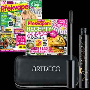 Předplaťte si Překvapení včetně 8 speciálů na rok 
a získáte dárkovou taštičku s řasenkou od ARTDECO v hodnotě 944 Kč.



ARTDECO Brush Bag Basic 
Profesionální kosmetická taštička ARTDECO Brush Bag Basic na uložení štětců a dalších kosmetických potřeb o rozměrech 21 x 10 x 3 cm. Je ideálním pouzdrem do kabelky nebo na cesty.


ARTDECO Amazing Effect Mascara 
Řasenka pro větší objem řas ARTDECO Amazing Effect Mascara v limitované edici dokonale oddělení každou řasu. Dodá řasám maximální objem.
Řasy jsou po aplikaci silnější, hustší a delší, pohled oka je svůdný. Díky přírodnímu kandelilovému, karnaubskému, jojobovému a slunečnicovému vosku jsou řasy hladké, pružné a měkké. Měsíčkový extrakt řasy zklidňuje. Řasenka je vhodná pro citlivé oči i pro nositelky kontaktních čoček.


Oblíbená a luxusní profesionální kosmetika německé značky ARTDECO je stálicí na trhu více než 35 let. 
Původně byla určena pouze pro vizážistky. 
Postupem času se však díky vysoké kvalitě a kompletním řadám produktů z oblasti inovativní a exkluzivní dekorativní kosmetiky stala nedílnou součástí kosmetického vybavení tisíců žen z celého světa. 
Nabízí velmi sofistikované speciální produkty pro péči o pleť, dokonalé nalíčení a úžasnou výdrž vašeho make-upu. 
Více informací na artdecoshop.cz.


Cena zahrnuje poštovné a balné.





Neváhejte a objednávejte ihned. 
Nabídka platí jen do vyčerpání zásob dárků. 
Dárky vám rezervujeme dva týdny od objednání předplatného (do té doby je třeba předplatné uhradit). 
Dárky zasíláme do 30 dnů od zaplacení na adresu plátce - jako balík na poštu.
Nabídka platí pouze pro předplatné doručované do České republiky.


Předplatné je na 12 měsíců, součástí předplatného je i 8 speciálů.


Elektronická verze časopisu je k tištěné verzi zcela ZDARMA.
Registrujte se na www.Mojepredplatne.cz a čtěte svůj oblíbený titul až na 4 zařízeních v E-KNIHOVNĚ.