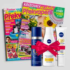 Předplaťte si Překvapení včetně 8 speciálů na rok 
a získejte balíček 3 produktů Nivea Q10 v hodnotě 960 Kč.


Balíček 3 produktů Nivea Q10 
 - NIVEA Noční sérum proti vráskám Q10 ULTRA RECOVERY
 - NIVEA Zpevňující oční krém proti vráskám Q10 POWER
 - NIVEA Čisticí pleťové mléko proti vráskám Q10 POWER

Je vaše pleť unavená? 
Uložte ji ke spánku a dopřejte jí během noci pořádnou dávku regenerace. 
Koenzym Q10 ve dvojnásobné koncentraci se během vašeho spánku postará o vyhlazení vrásek a zároveň doplní pleti zásobu energie. 
Maximalizujete tak přirozený cyklus její obnovy a regenerace. 
Sérum obsahuje i provitamín B5, který podporuje proces obnovy pleti a přispívá k tomu, aby se pleť lépe vypořádala s poškozeními, která vznikla během dne. 
Chraňte svou pleť před stárnutím. Ještě intenzívněji než doposud: NIVEA Noční sérum proti vráskám Q10 ULTRA RECOVERY.


 
Vyzrajte na vrásky okolo očí, dejte sbohem kruhům pod očima a přivítejte viditelně pevnější pleť! 
Lehké, rychle se vstřebávající složení se 100% pleti vlastním koenzymem Q10 přispívá k tomu, 
že se vrásky kolem očí viditelně redukují a citlivá pleť pod očima projasňuje. 
Vsaďte na tu nejjemnější péči o oční okolí a vyzkoušejte: NIVEA Zpevňující oční krém proti vráskám Q10 POWER.

 
Vsaďte na silnou kombinaci koenzymu Q10 spolu s kreatinem, díky které bude vaše pleť zářit nejen čistotou a svěžestí. 
Účinné složení odstraní z pleti veškeré nečistoty a make-up a navíc vyplní a redukuje vrásky zevnitř. 
Zároveň chrání pleť proti volným radikálům, jedné z příčin jejího stárnutí. 
Vsaďte na spolehlivého spojence v boji proti vráskám již během čištění! 
Vyzkoušejte: NIVEA Čisticí pleťové mléko proti vráskám Q10 POWER.

Více o produktech Nivea se dozvíte na www.nivea.cz.


Cena zahrnuje poštovné a balné.





Neváhejte a objednávejte ihned. 
Nabídka platí jen do vyčerpání zásob dárků. 
Dárky vám rezervujeme dva týdny od objednání předplatného (do té doby je třeba předplatné uhradit). 
Dárky zasíláme do 30 dnů od zaplacení na adresu plátce - jako balík na poštu.
Nabídka platí pouze pro předplatné doručované do České republiky.


Předplatné je na 12 měsíců, součástí předplatného je i 8 speciálů.


Elektronická verze časopisu je k tištěné verzi zcela ZDARMA.
Registrujte se na www.Mojepredplatne.cz a čtěte svůj oblíbený titul až na 4 zařízeních v E-KNIHOVNĚ.